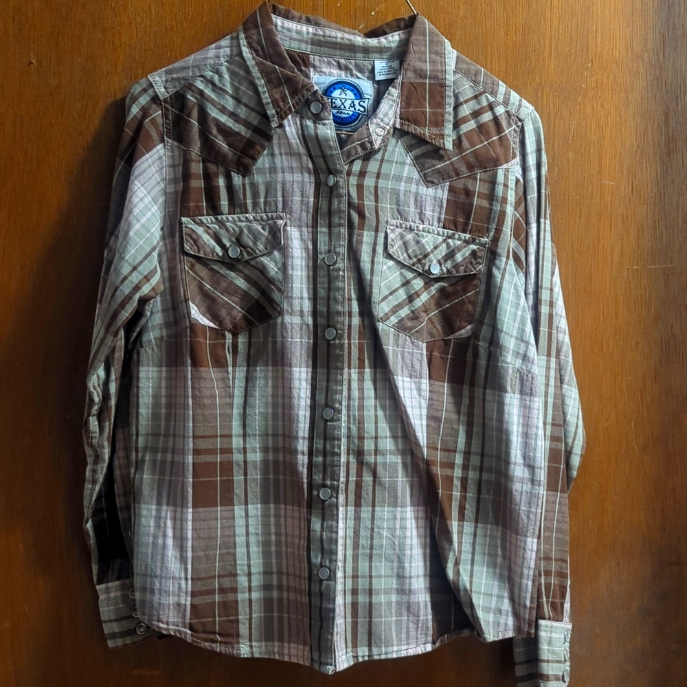 Brown/Tan/Pink Pearl Snap - Size Small